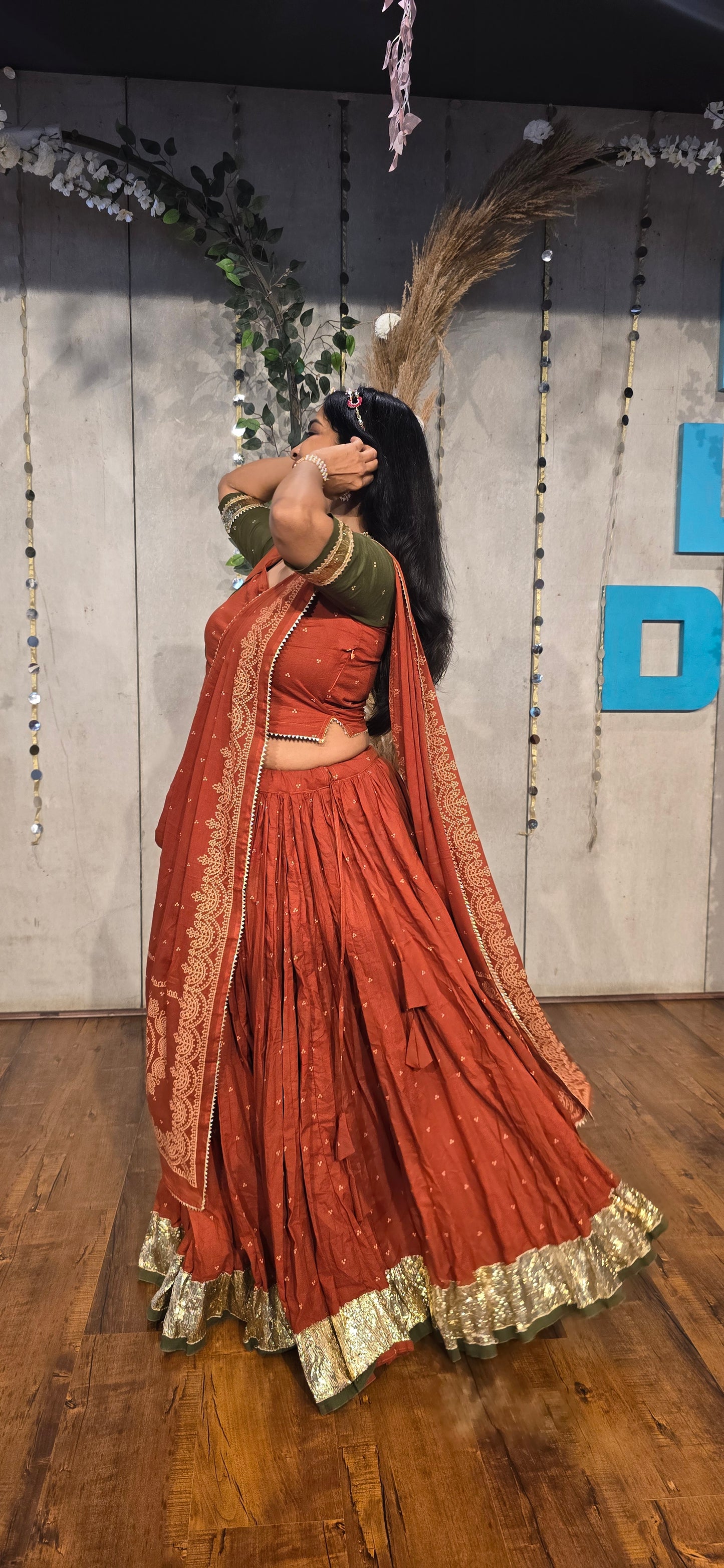 Hridya Rust Bandhani Lehenga Set