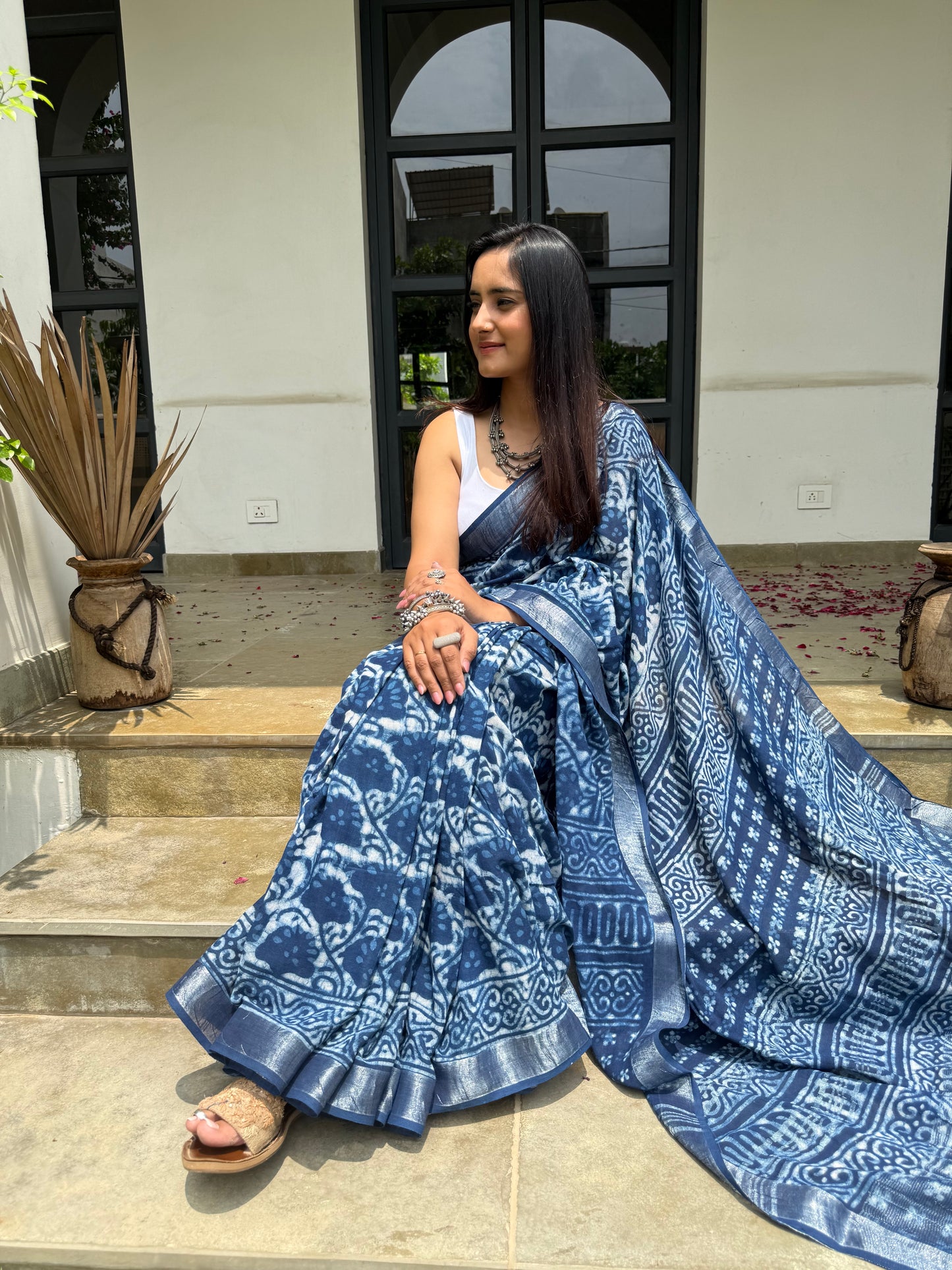 Neel Indigo Linen Saree (Teerth By Amaanyaa)