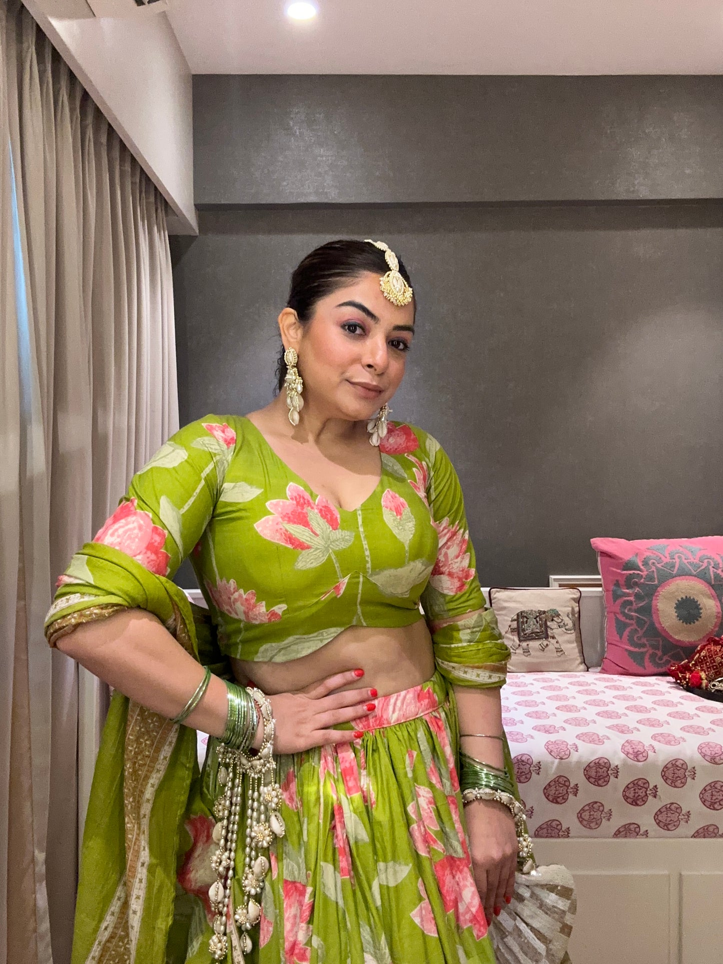 Tulika Green Cotton Lehenga