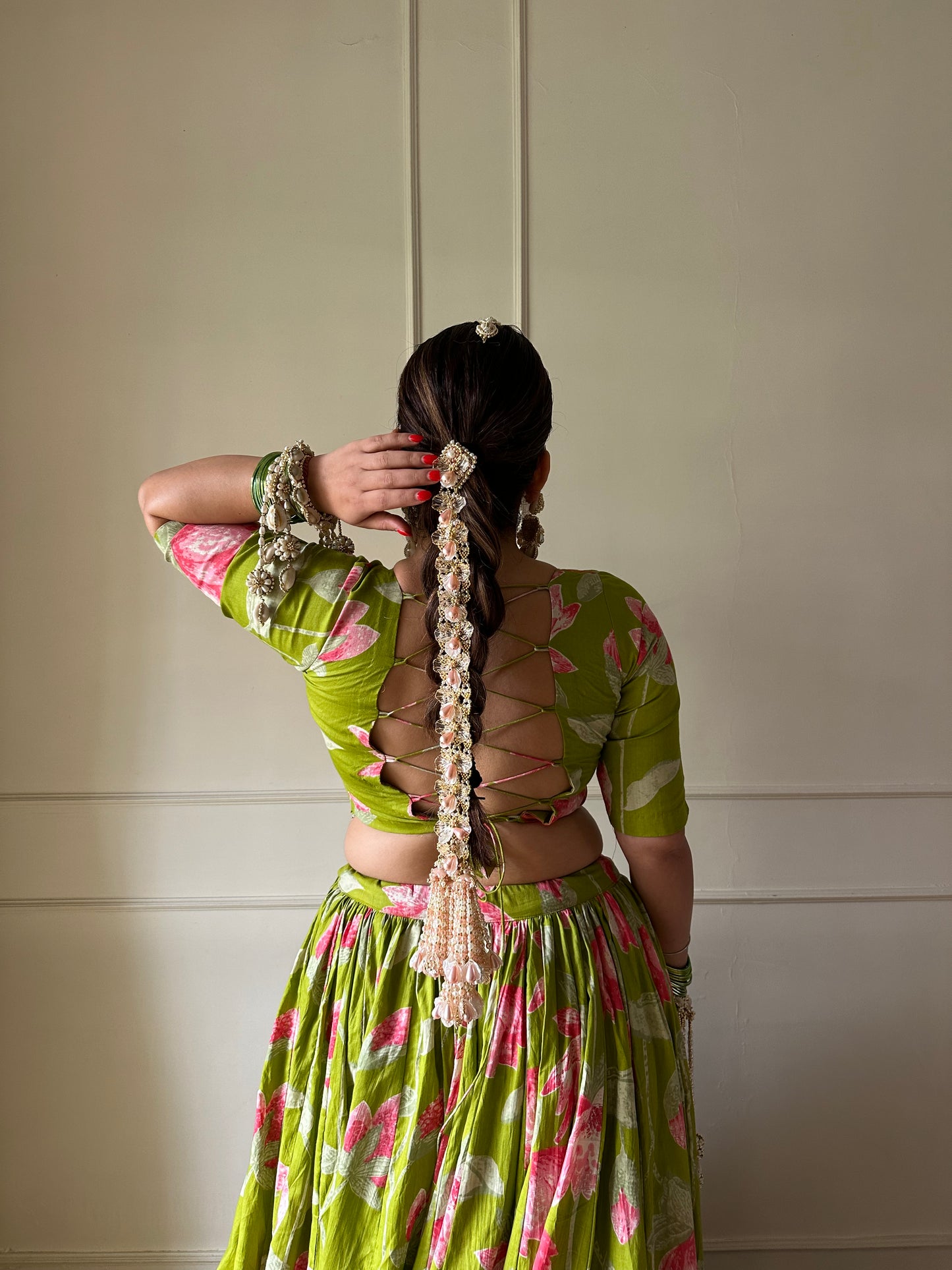Tulika Green Cotton Lehenga