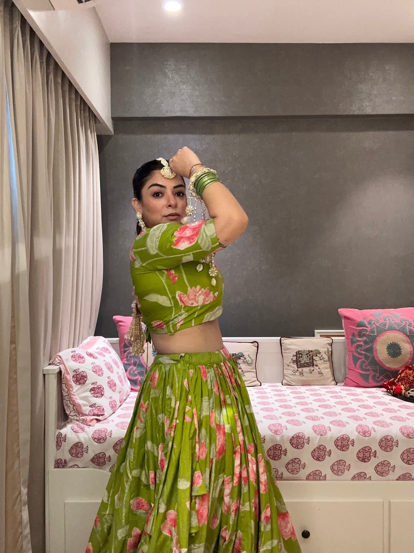 Tulika Green Cotton Lehenga