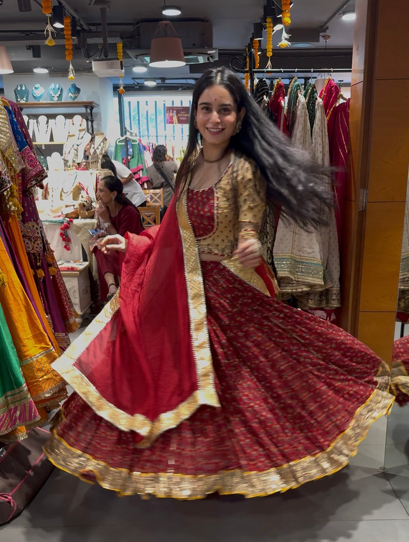 Devi Red Handblock Lehenga Set