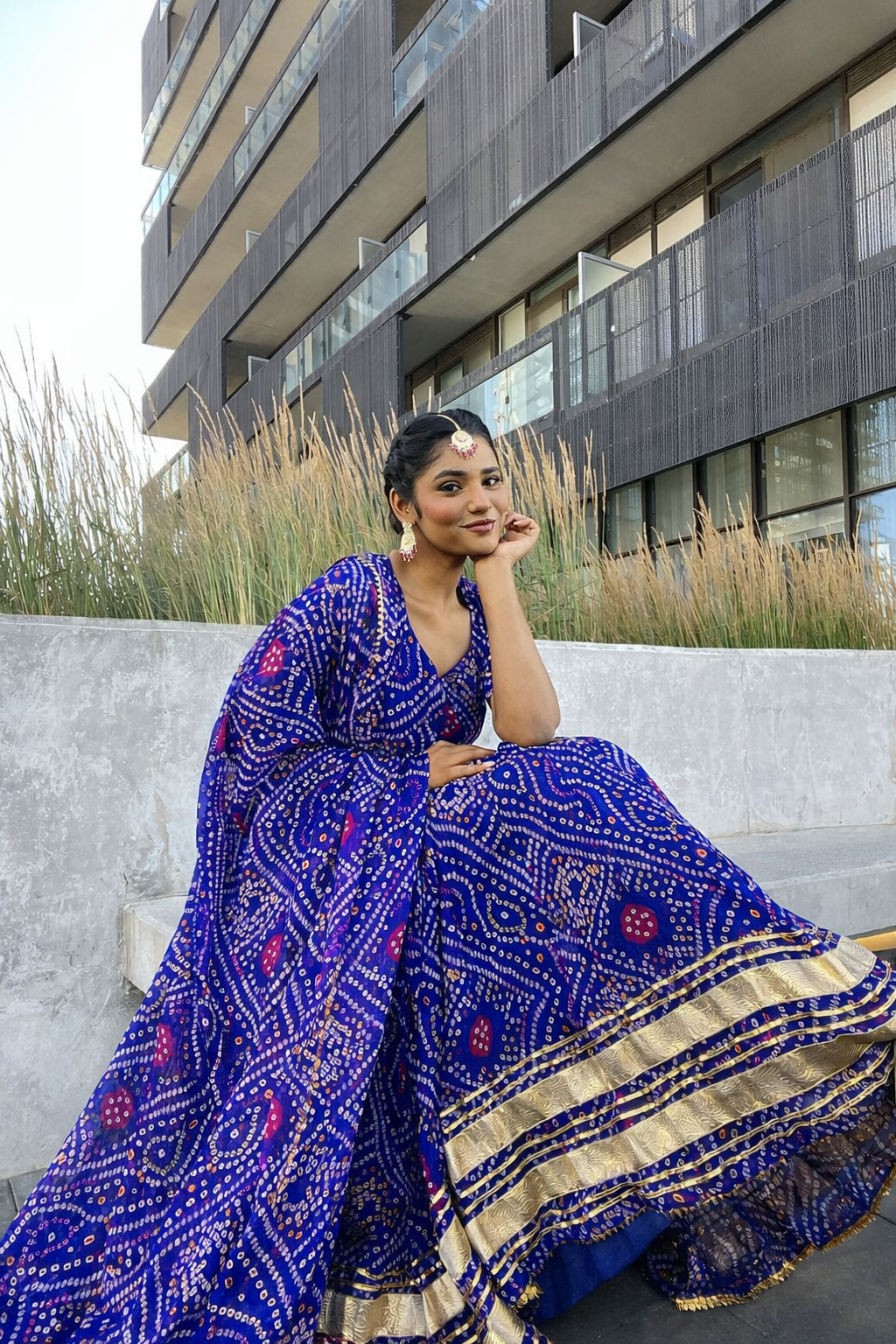 Ambika Blue Bandhani Lehenga