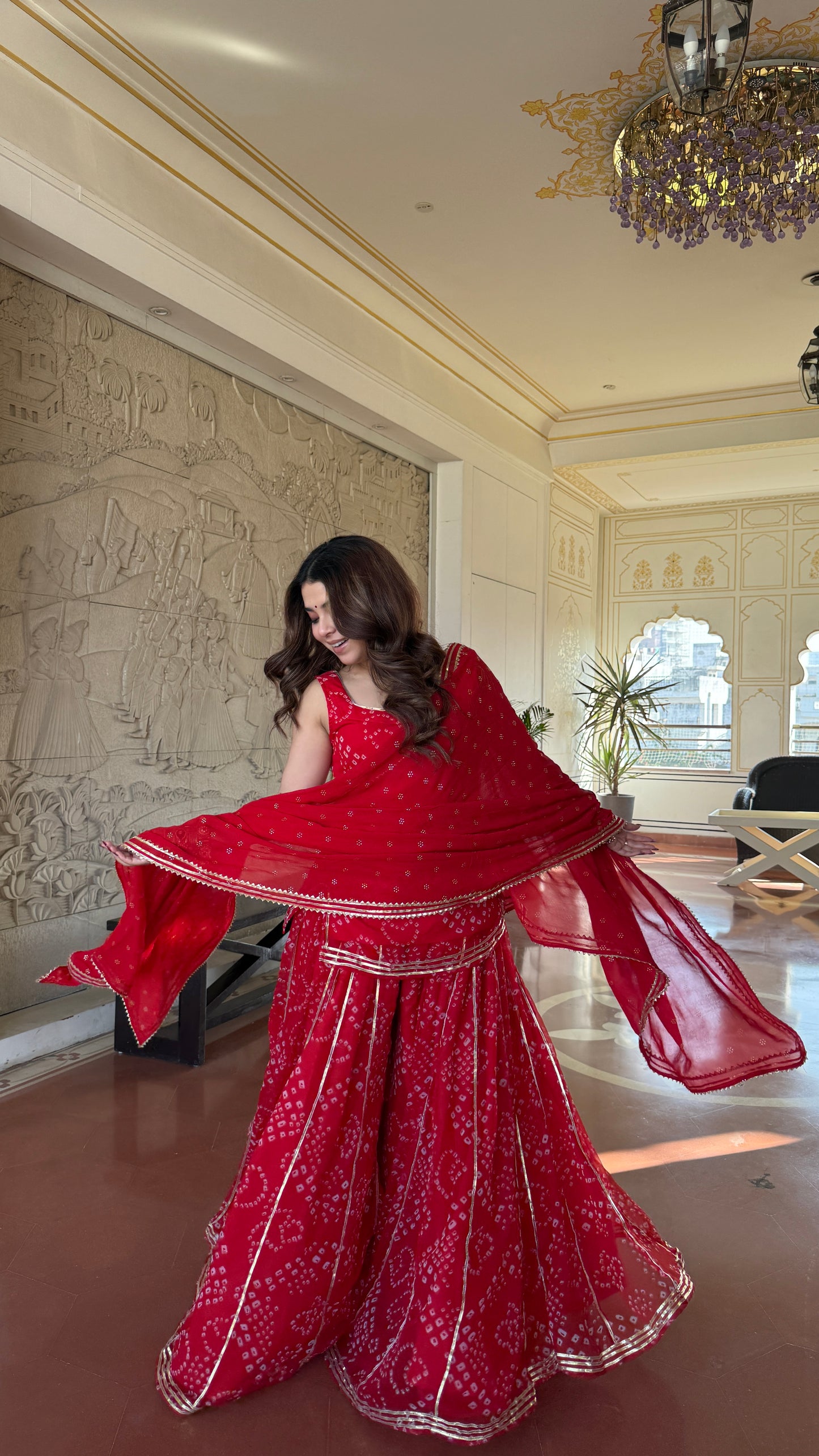 Kumkum Red Bandhani Sharara Set