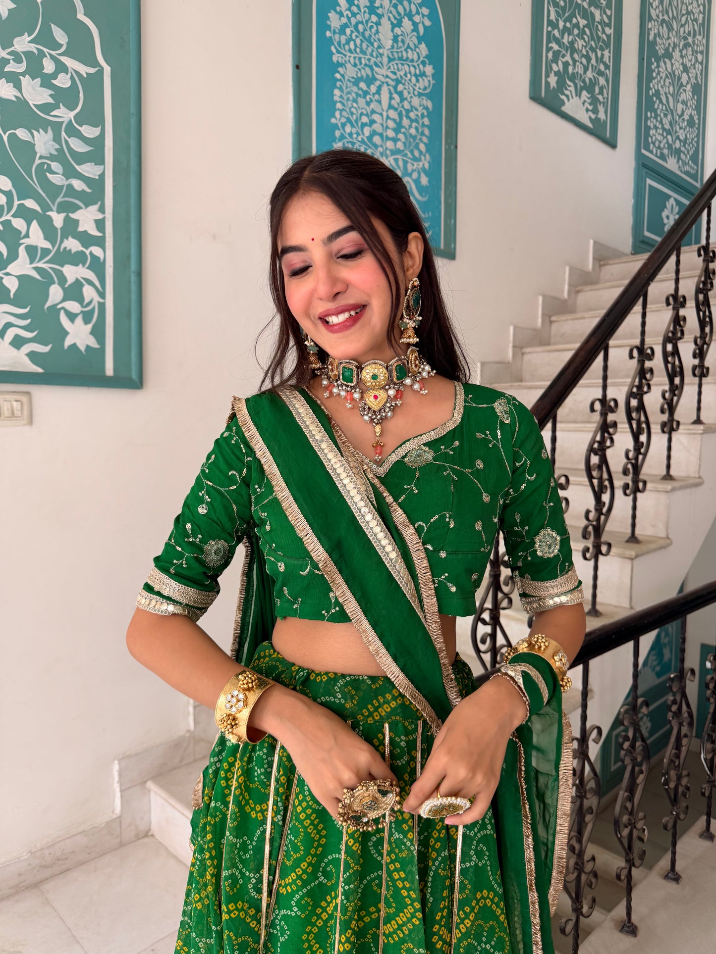 Shweta Green Bandhani Lehenga