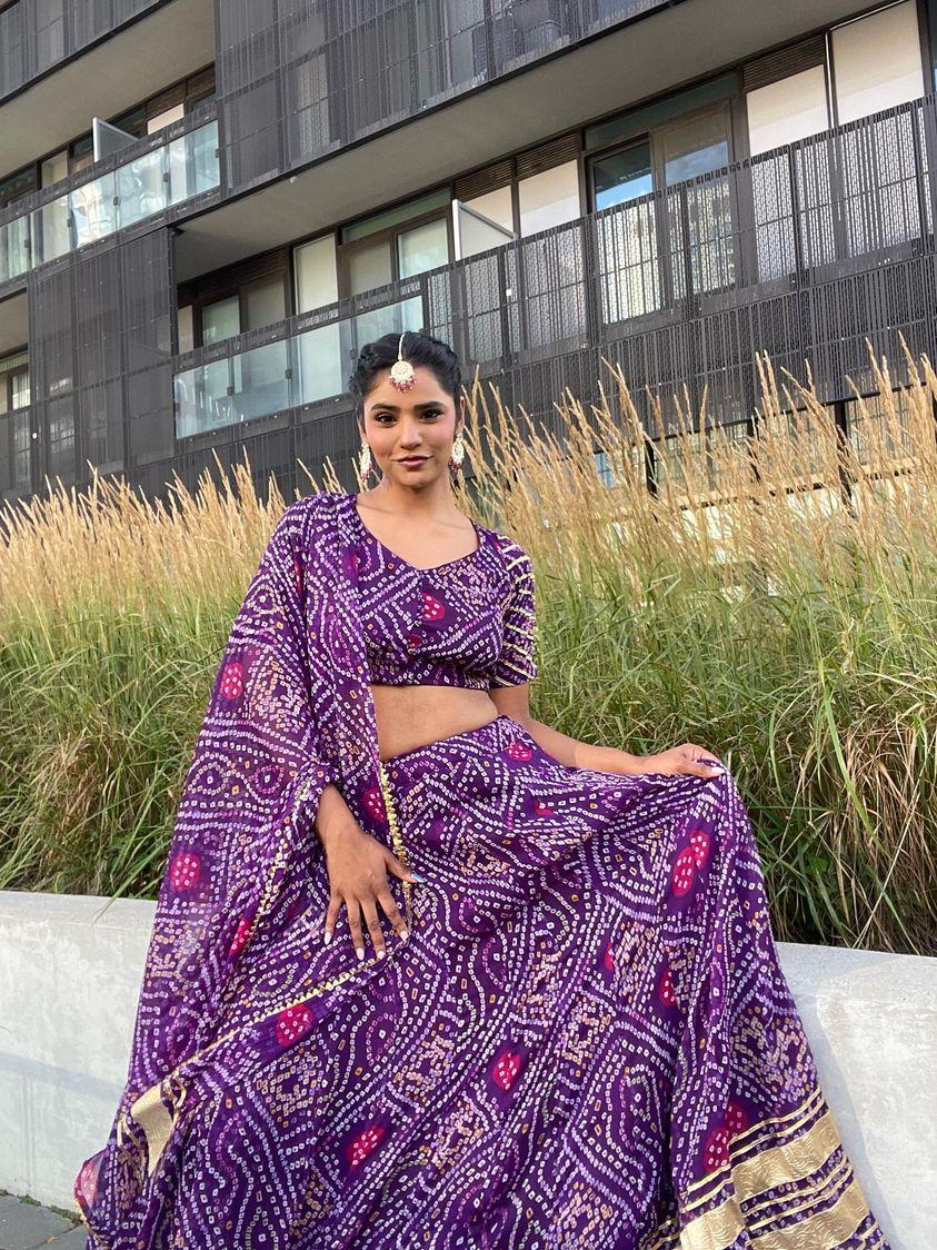 Ambika Purple Bandhani Lehenga