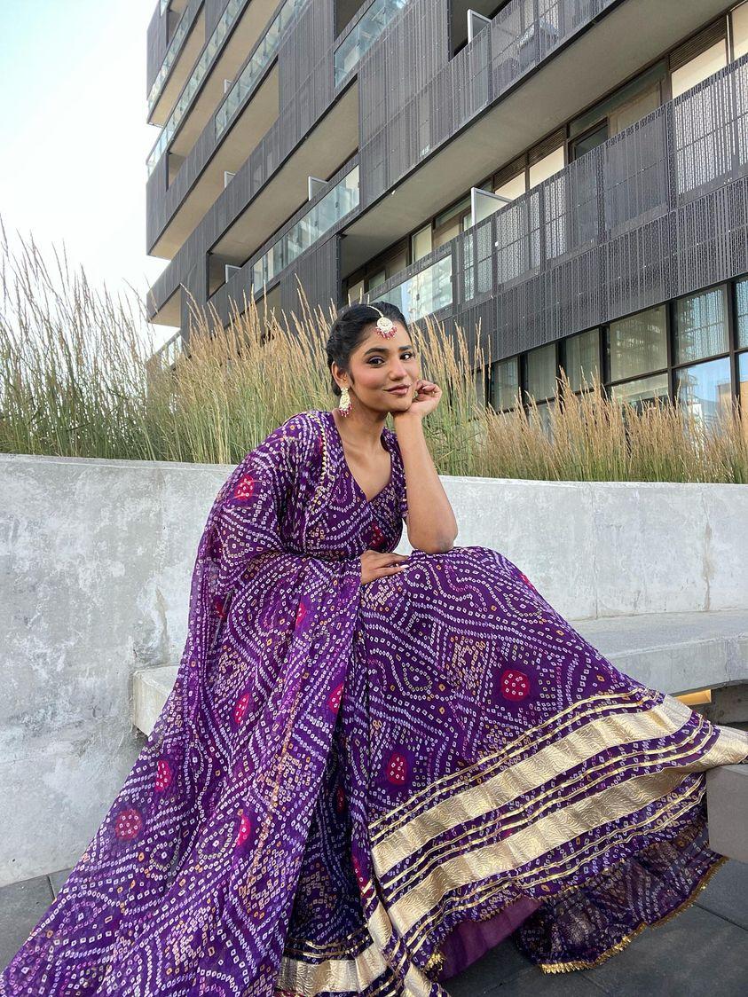 Ambika Purple Bandhani Lehenga