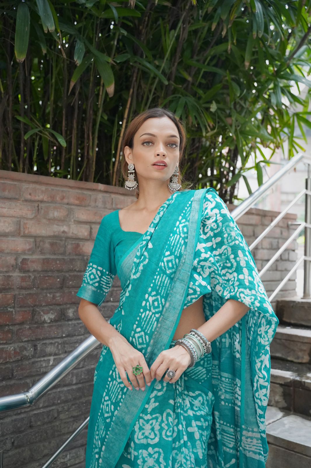 Mona Dabu Print Linen Cotton Saree