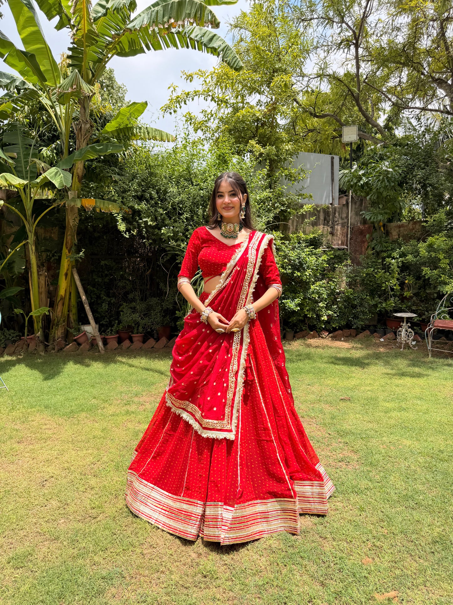 Niti Red Bandhani Lehenga