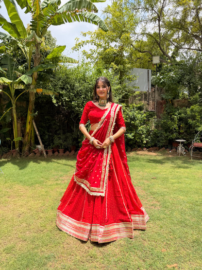 Niti Red Bandhani Lehenga