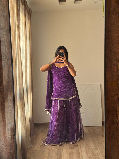 Kumkum Purple Bandhani Sharara Set