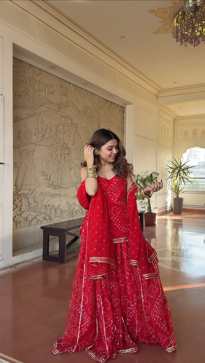 Kumkum Red Bandhani Sharara Set