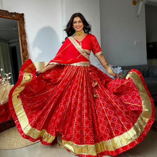 Kamakshi Red Bandhani Lehenga