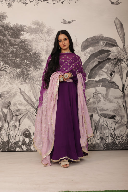 Malhaar Purple Anarkali Set