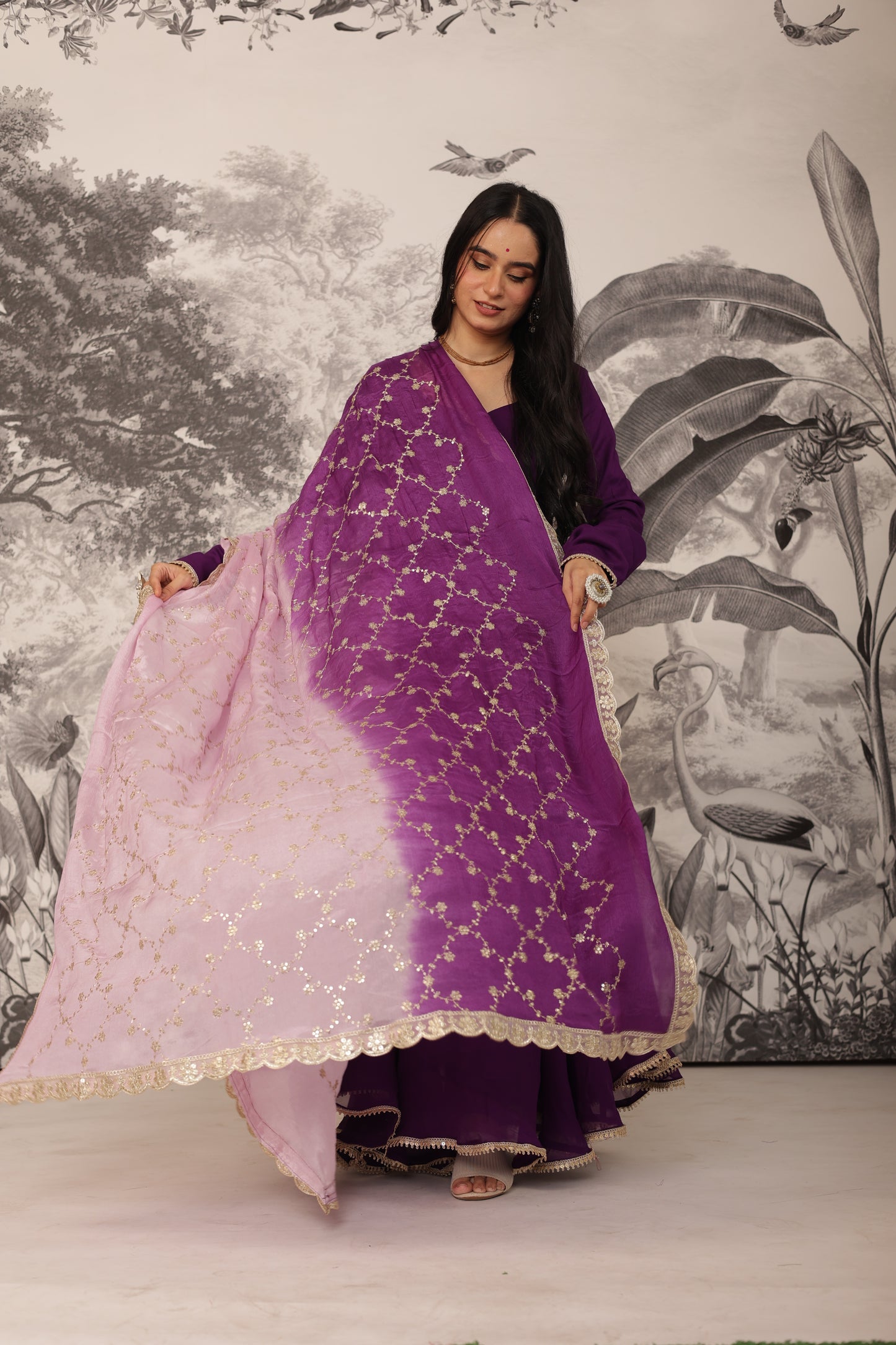 Malhaar Purple Anarkali Set