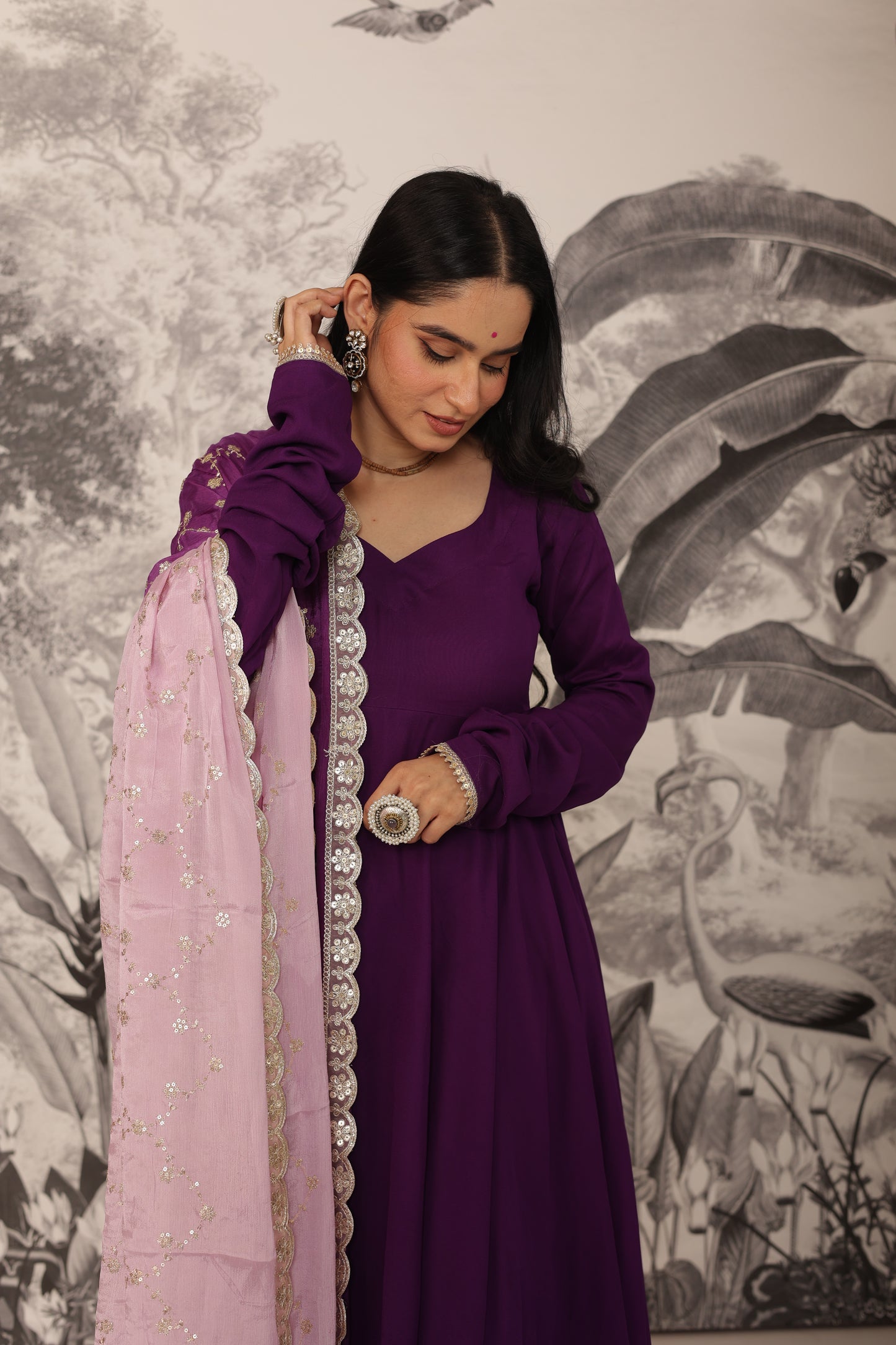 Malhaar Purple Anarkali Set