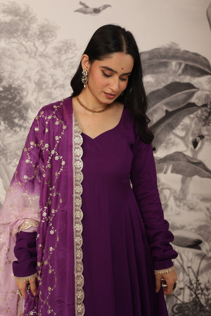 purple colour anarkali dress Georgette center slit Anarkali suit in Purple colour 2071C