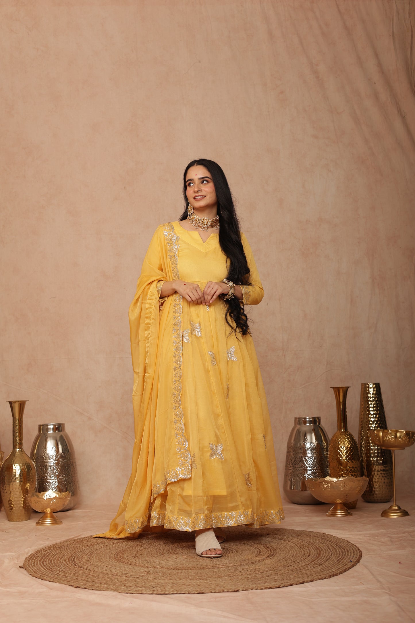 Kaashvi Yellow Organza Anarkali Set