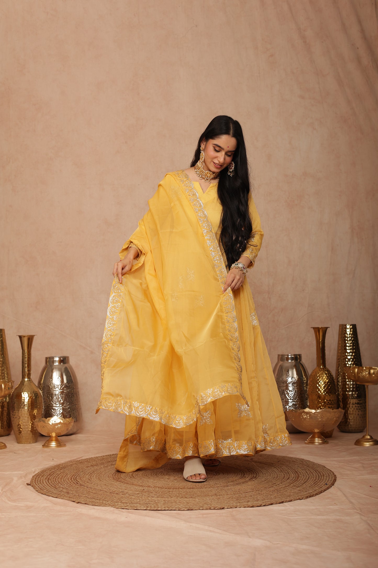 Kaashvi Yellow Organza Anarkali Set