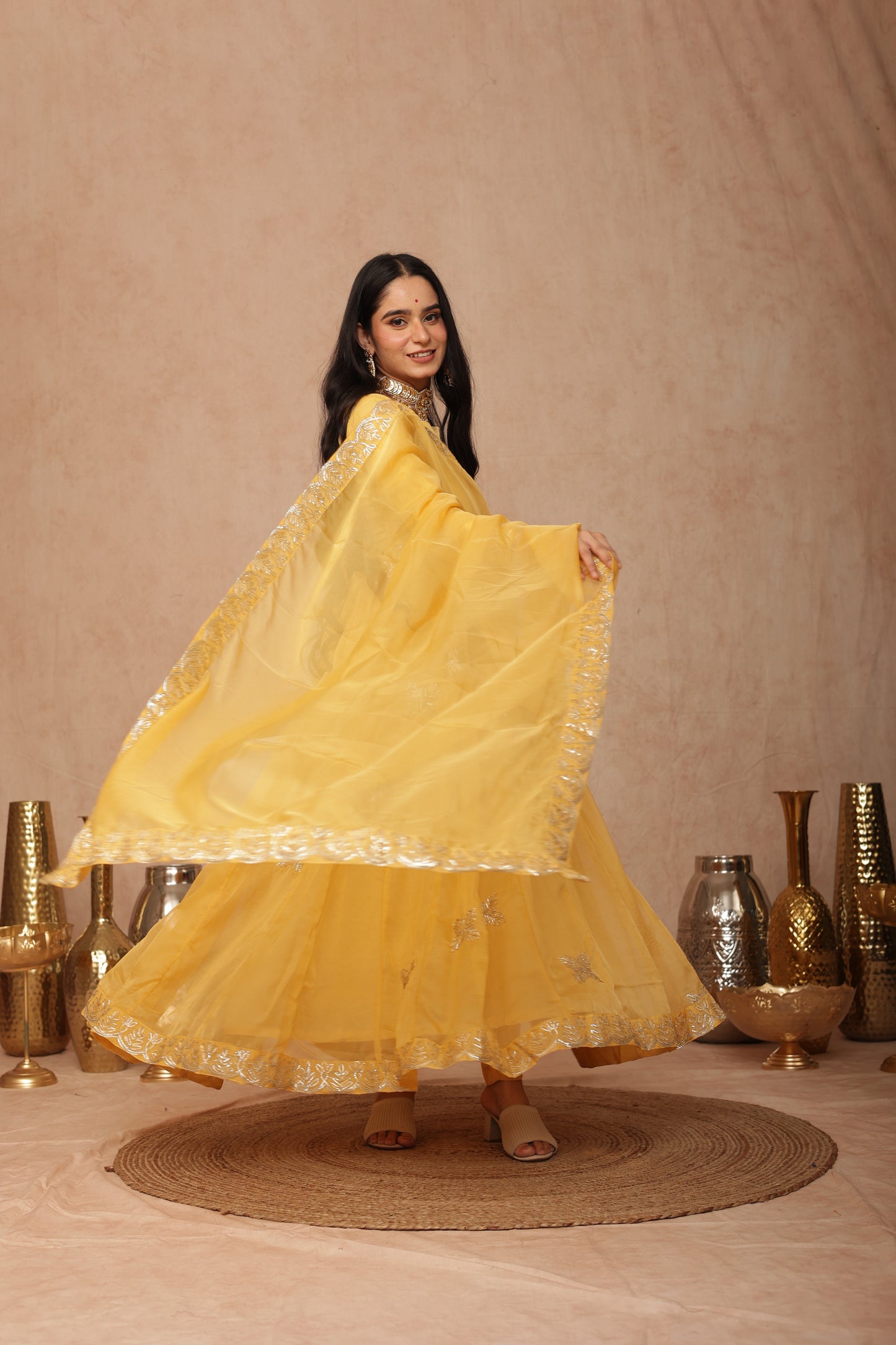 Kaashvi Yellow Organza Anarkali Set