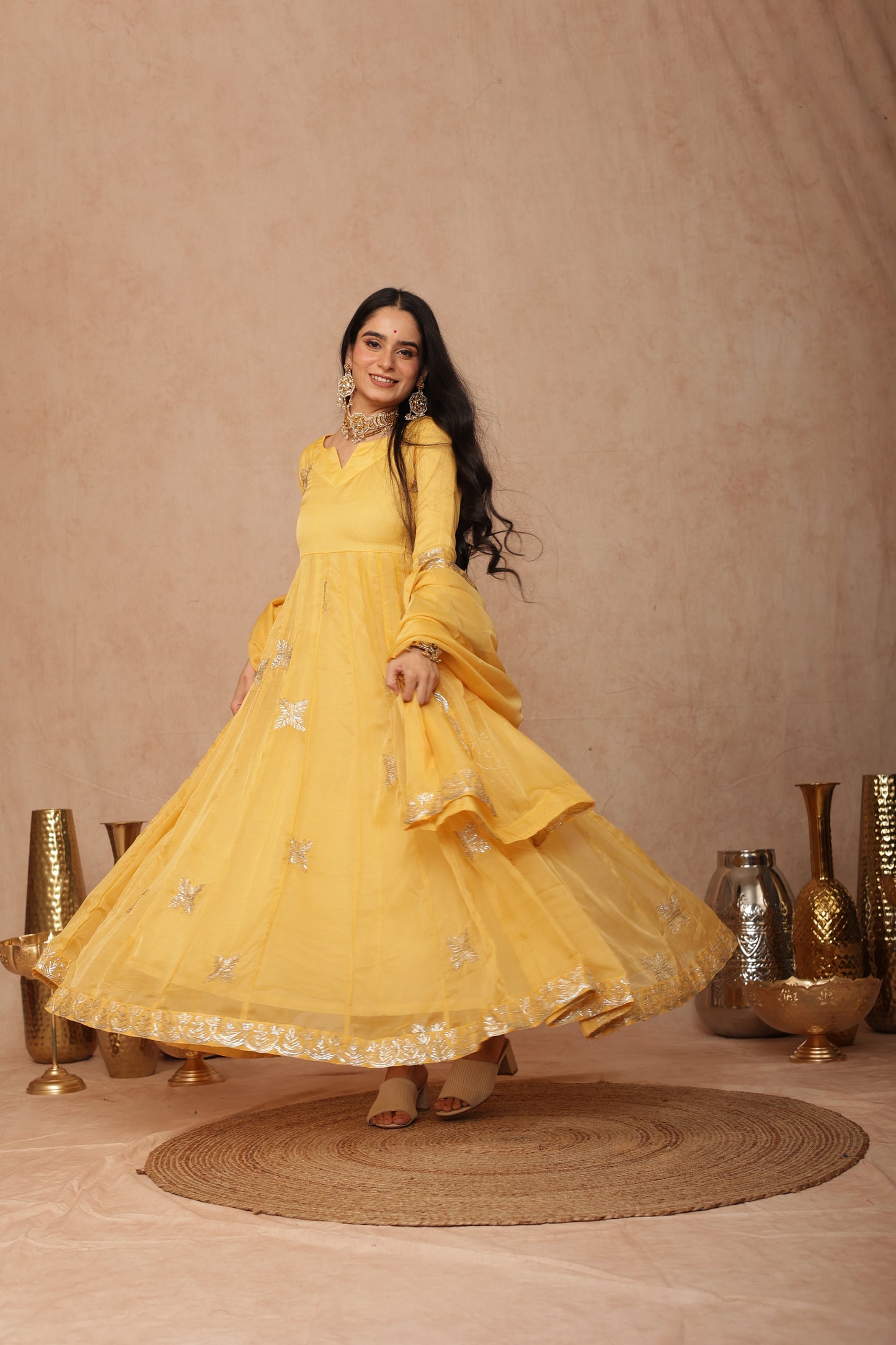 Kaashvi Yellow Organza Anarkali Set