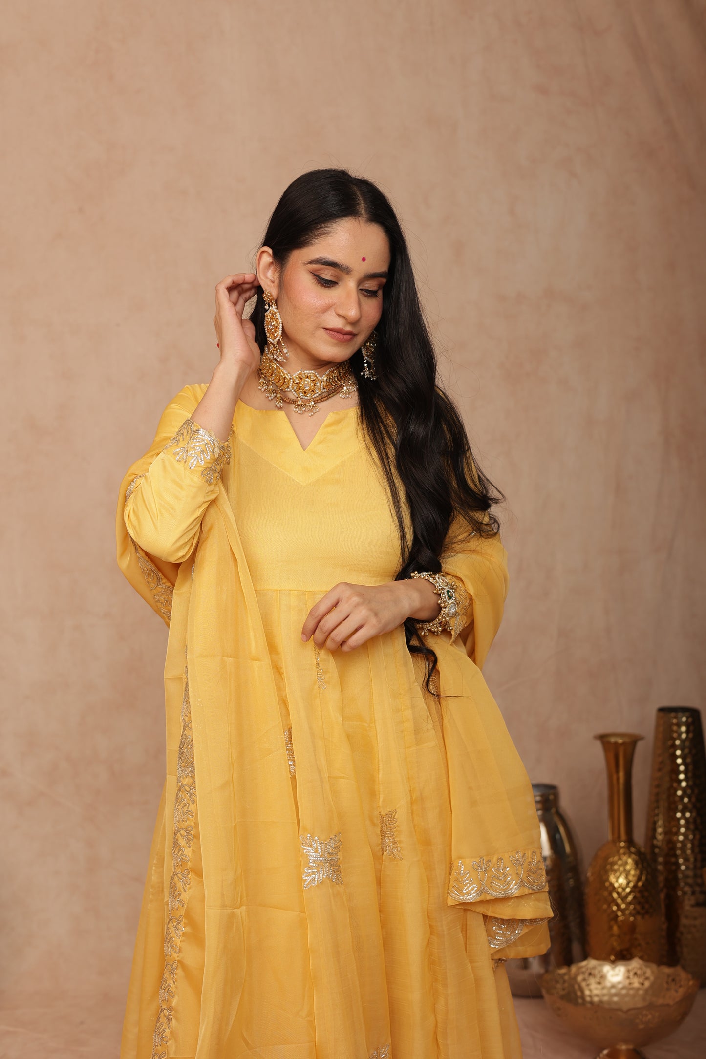 Kaashvi Yellow Organza Anarkali Set