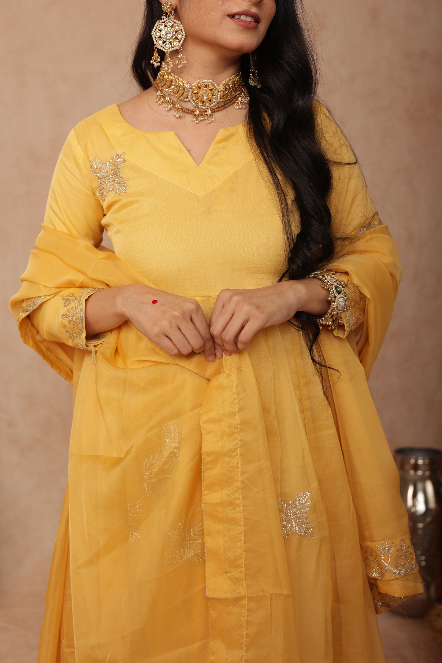 Kaashvi Yellow Organza Anarkali Set