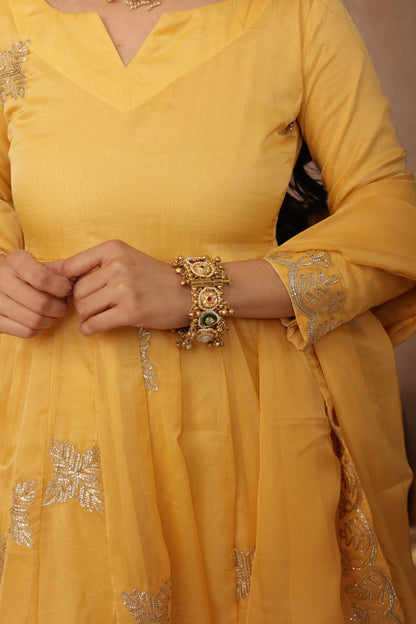 Kaashvi Yellow Organza Anarkali Set