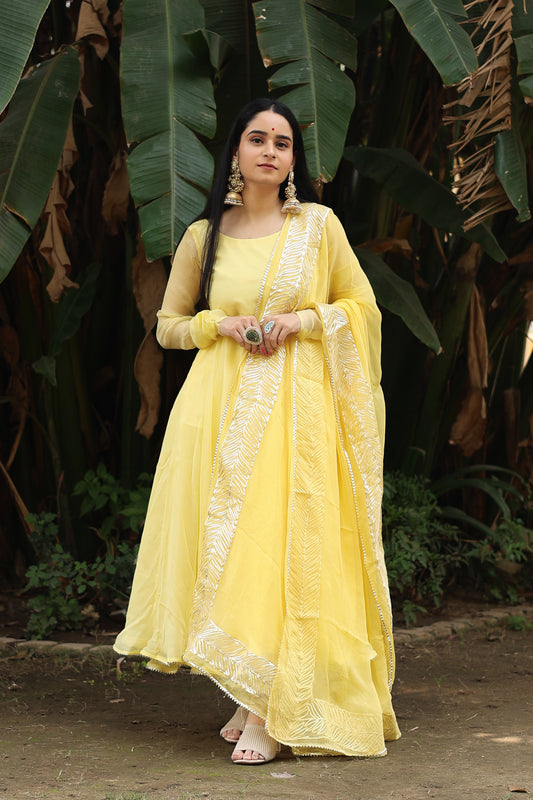 Vaniki Yellow Chiffon Anarkali set