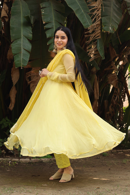 Vaniki Yellow Chiffon Anarkali set