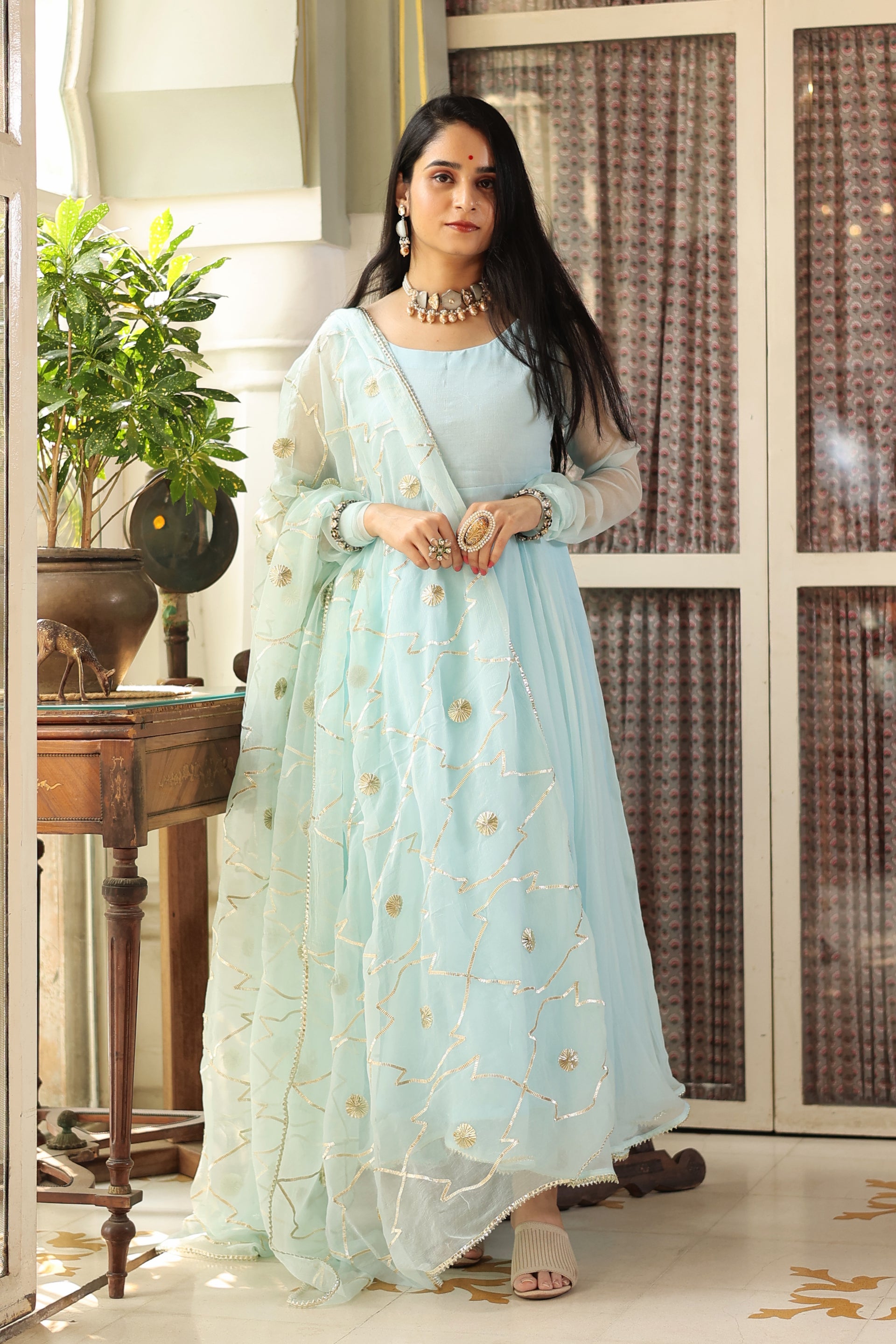 Vaniki Skyblue Chiffon Anarkali Set  Amaanyaa