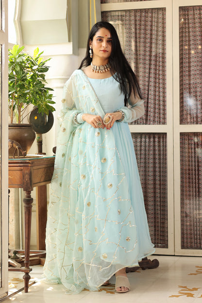 Vaniki Skyblue Chiffon Anarkali Set