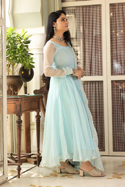 Vaniki Skyblue Chiffon Anarkali Set