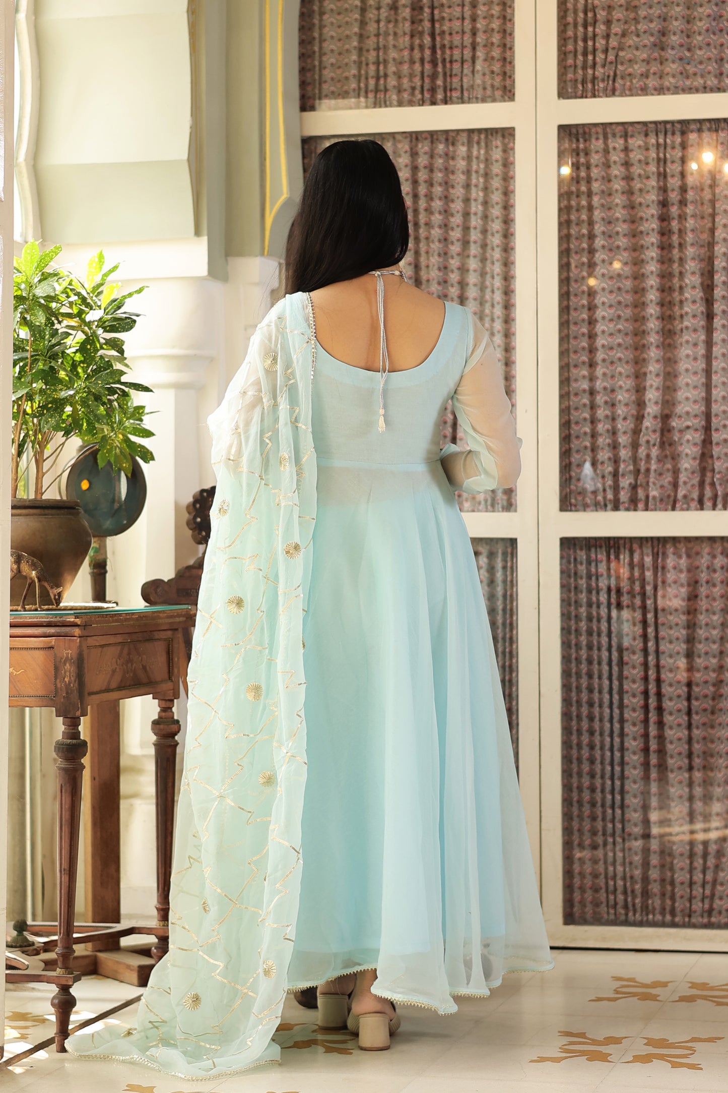 Vaniki Skyblue Chiffon Anarkali Set