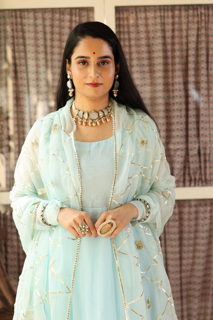 Vaniki Skyblue Chiffon Anarkali Set