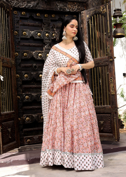 Ragini Peach Cotton Lehenga