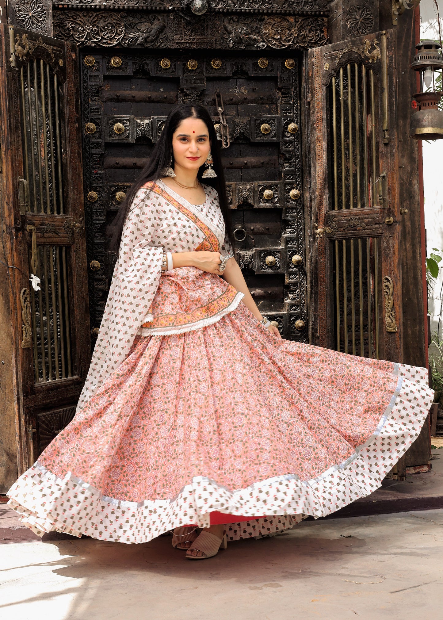 Ragini Peach Cotton Lehenga