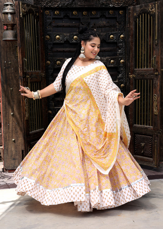 Ragini Yellow Cotton Lehenga