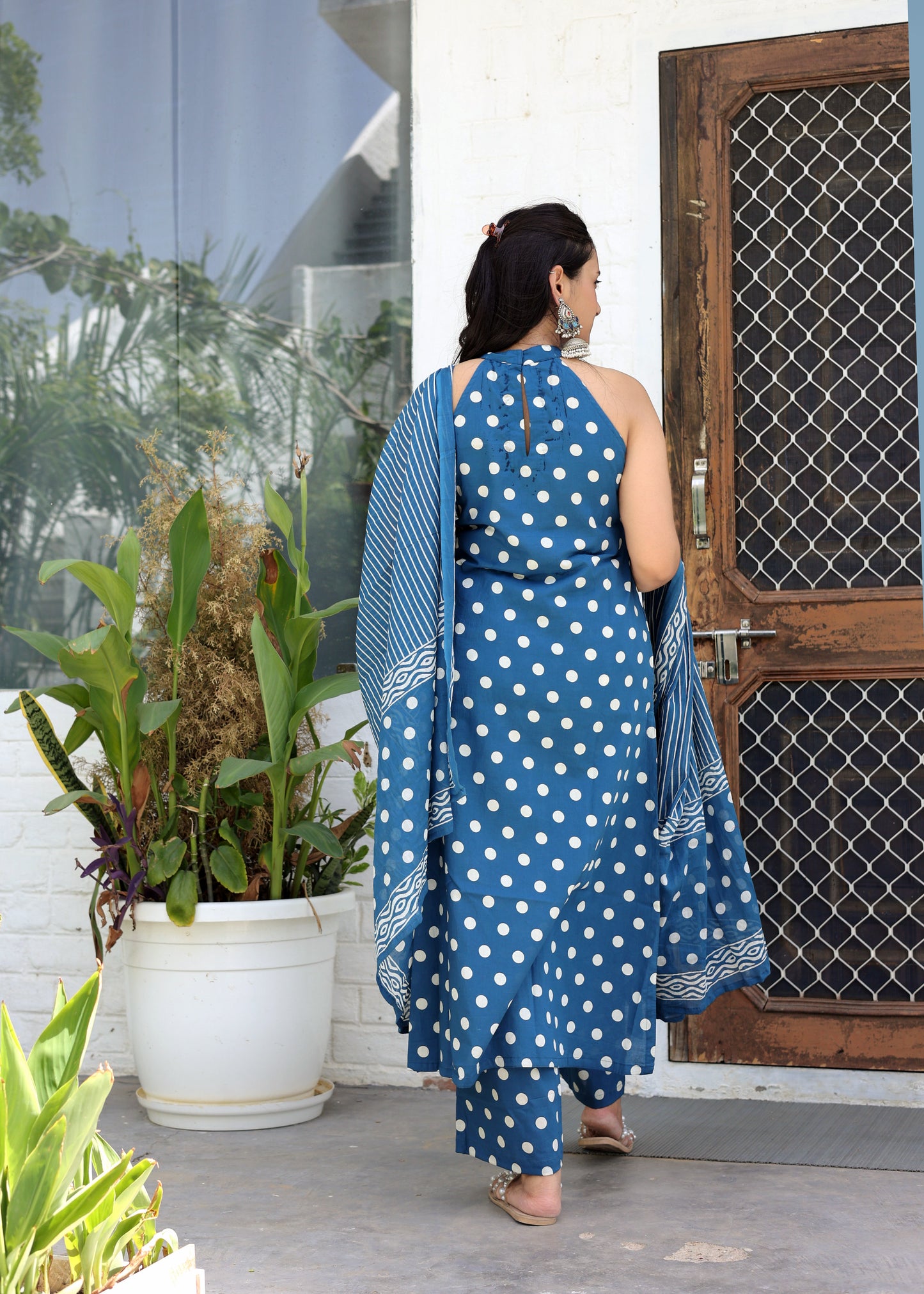 Blue Polka Cotton Suit Set