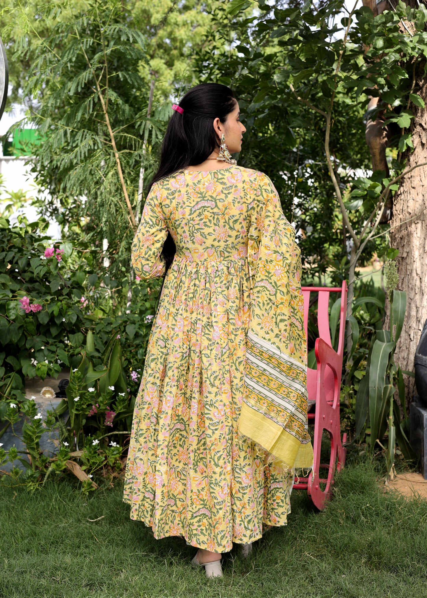 Sunglow Yellow Handblock Cotton Anarkali Set