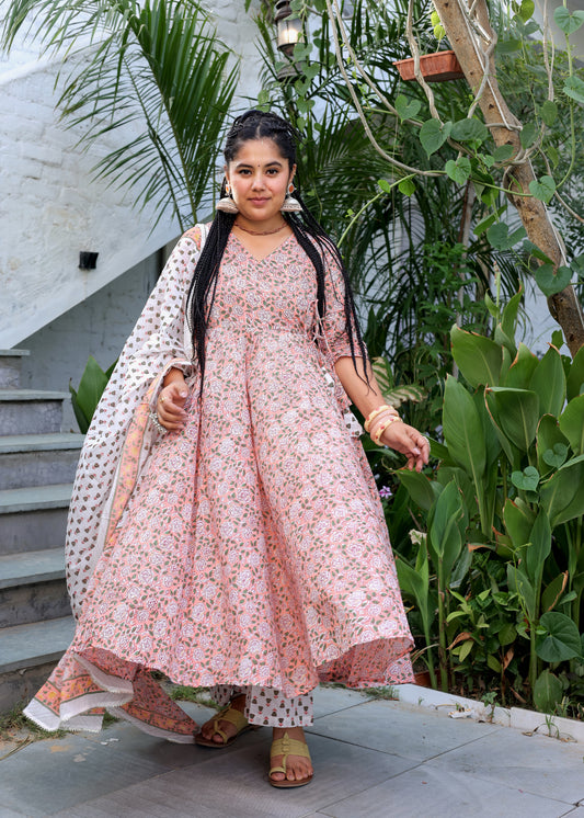 Falak Peach Cotton Anarkali Set