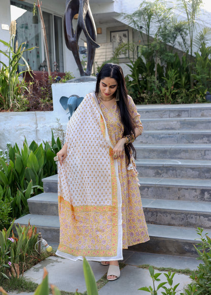 Falak Yellow Cotton Anarkali Set