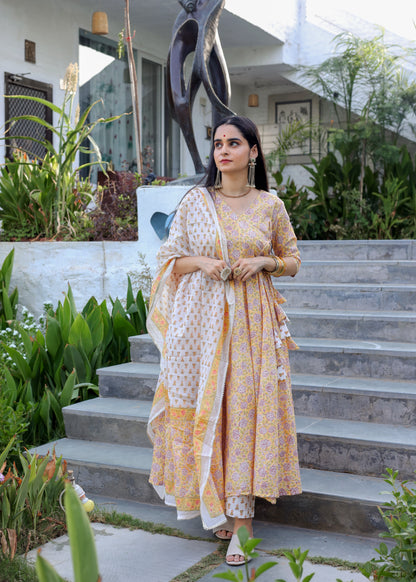 Falak Yellow Cotton Anarkali Set