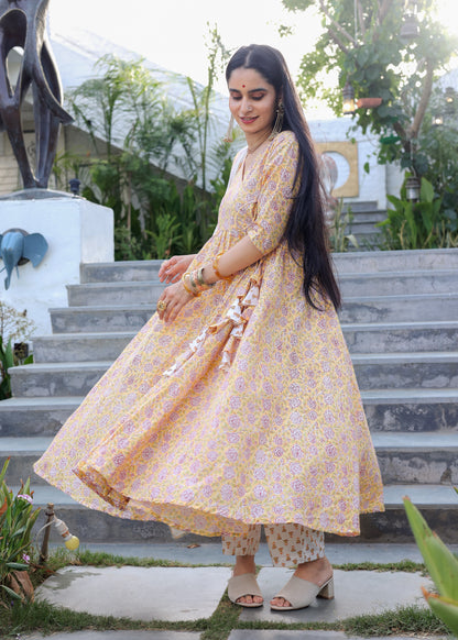 Falak Yellow Cotton Anarkali Set