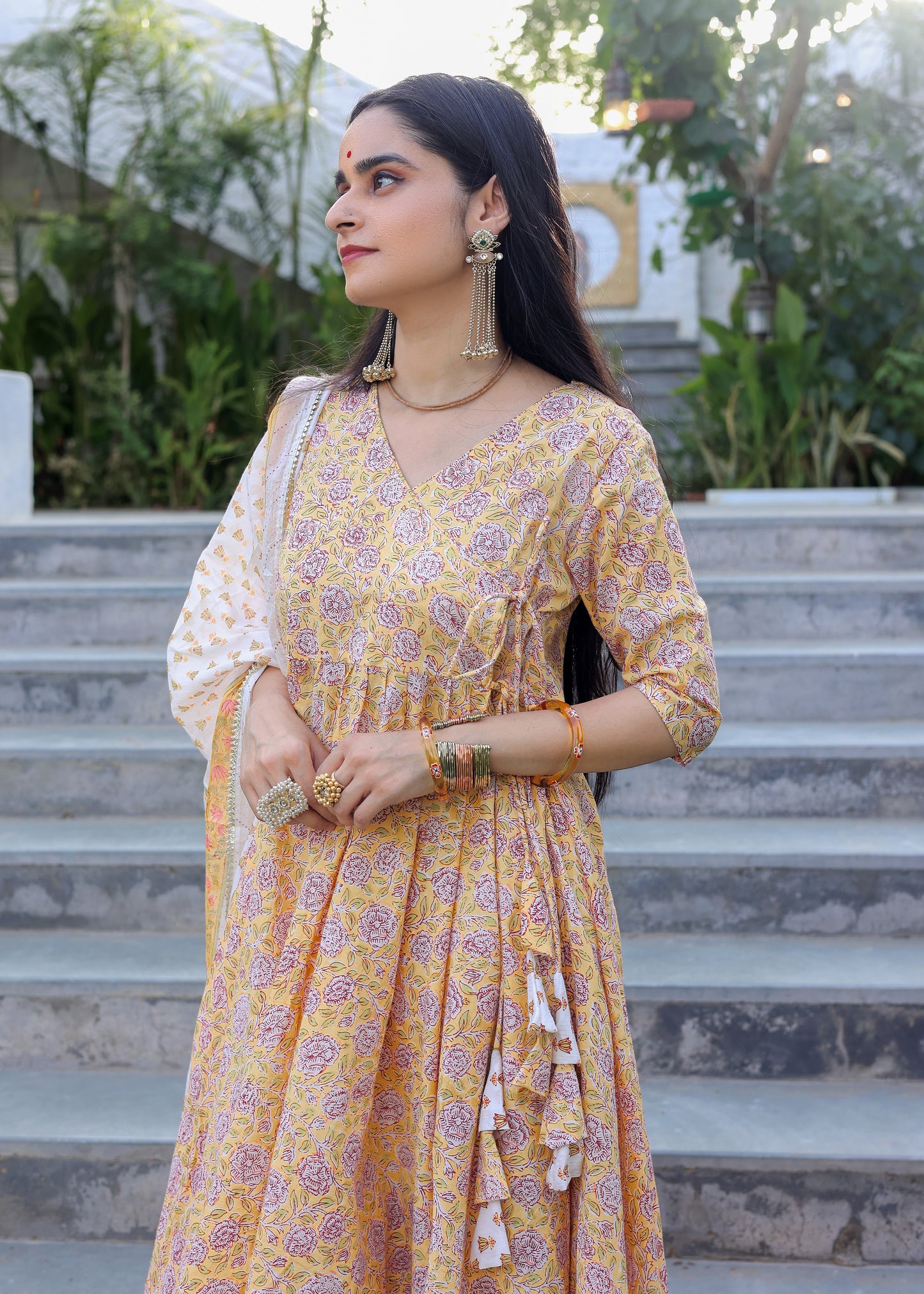 Falak Yellow Cotton Anarkali Set