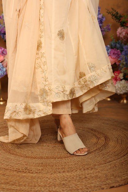 Kaashvi Beige Organza Anarkali Set