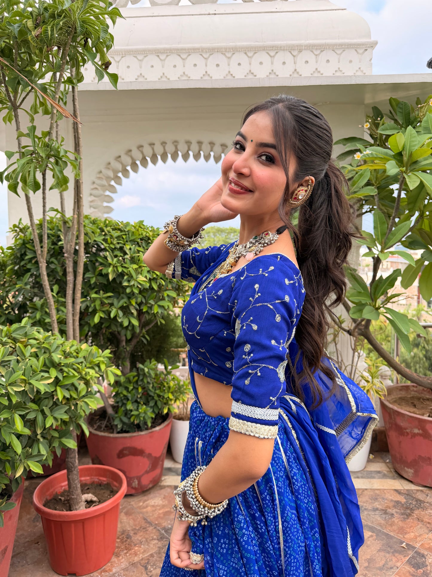 Kiran Blue Bandhani Lehenga