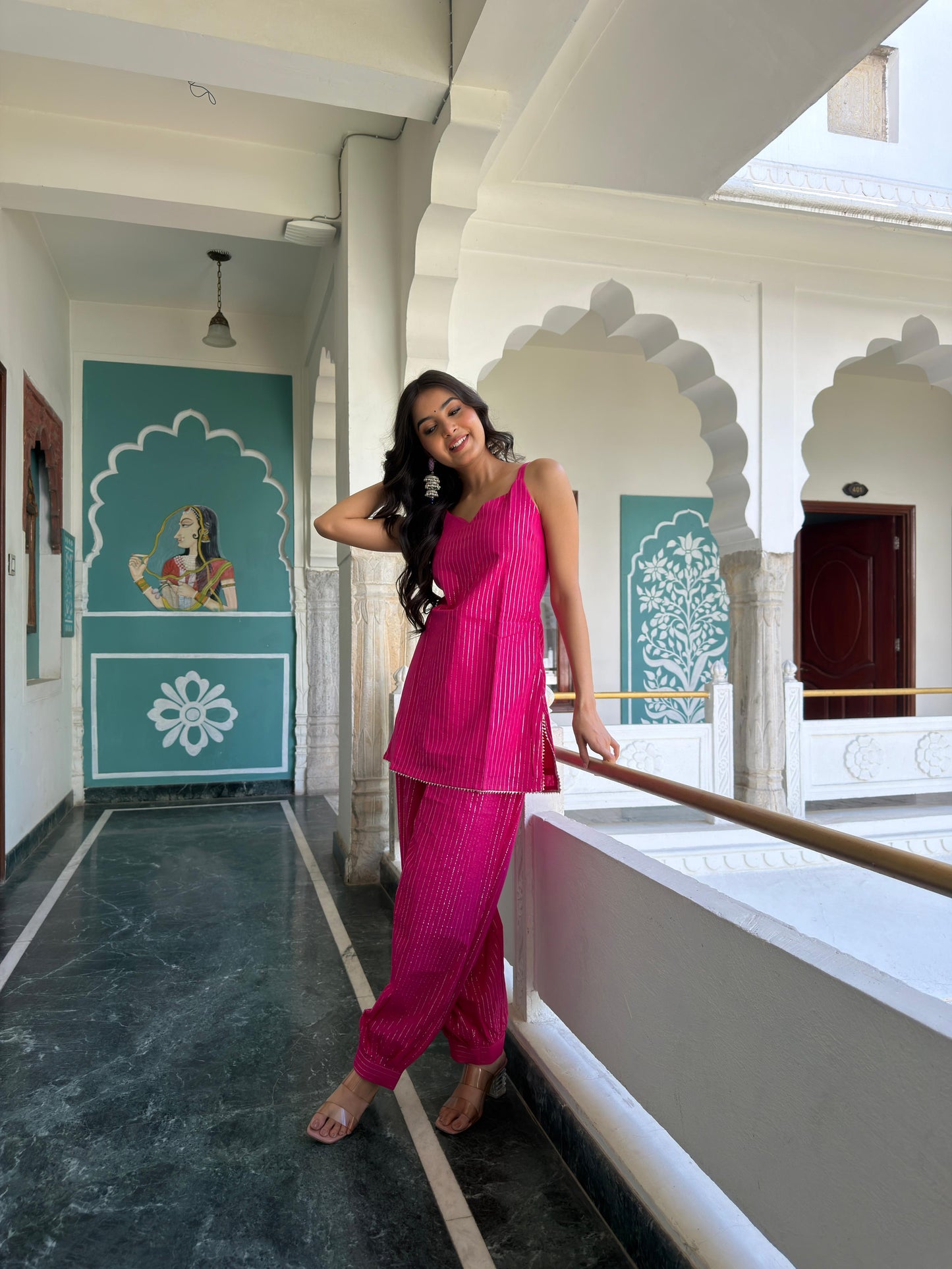 Reet Pink Lurex Dhoti Set
