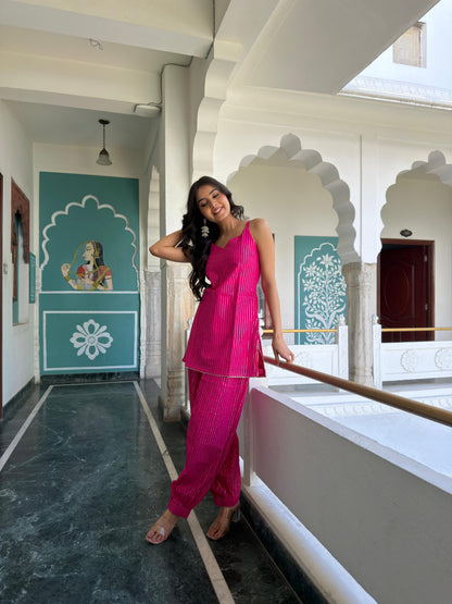 Reet Pink Lurex Dhoti Set
