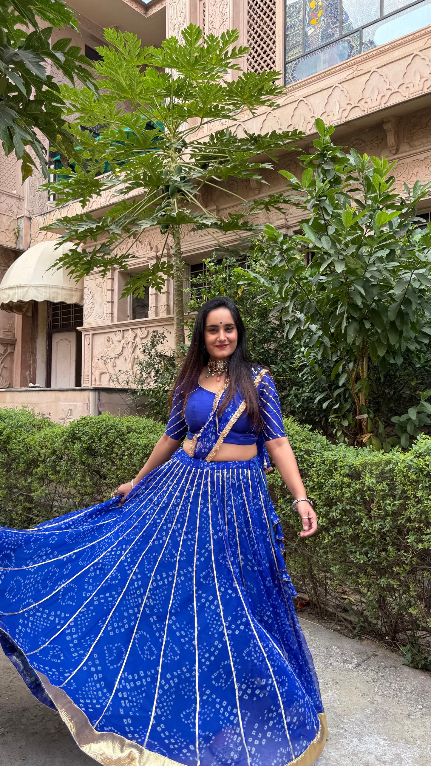 Siddhi Blue Bandhani lehenga